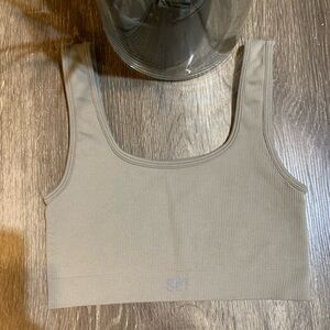 SET Active Ribbed Crop Top in Taupe Size XS NWOT
